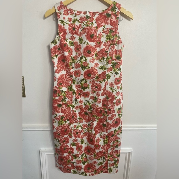 Talbots Floral Midi Sheath Dress Red Green Cream Sleeveless Summer Spring Size 4 - Picture 1 of 5